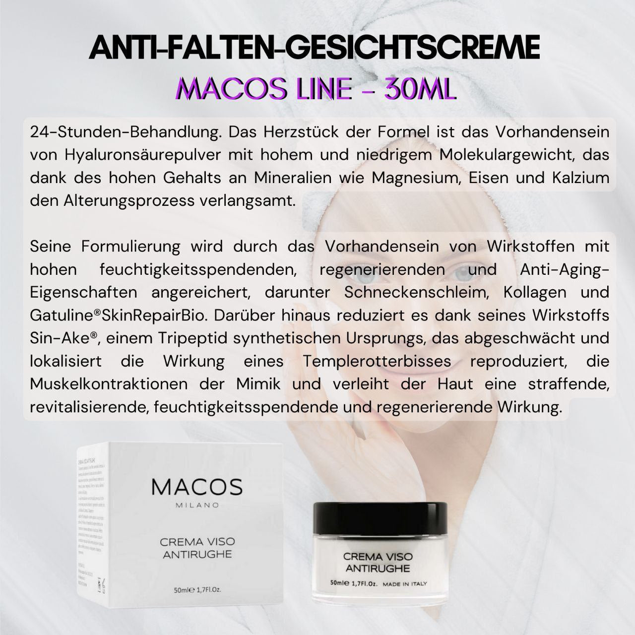 MACOS: 24h Power ANTI-AGING Creme mit Syn®-Ake | Botox-Effekt ohne Nadeln
