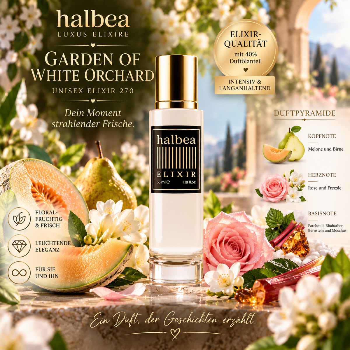 Garden of White Orchard - Halbea 270 - Luxus Unisex Elixir mit Birne Melone Freesie - Floral-Fruchtig & Frisch