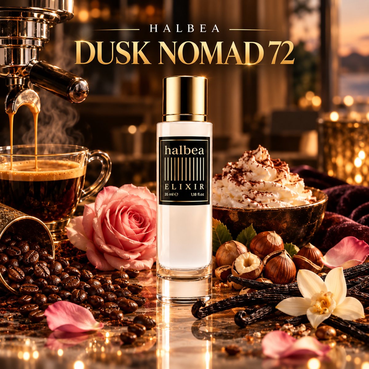 Dusk Nomad - Halbea 72 - Luxus Unisex Elixir - Gourmand Duft mit Datteln Orange Kaffee