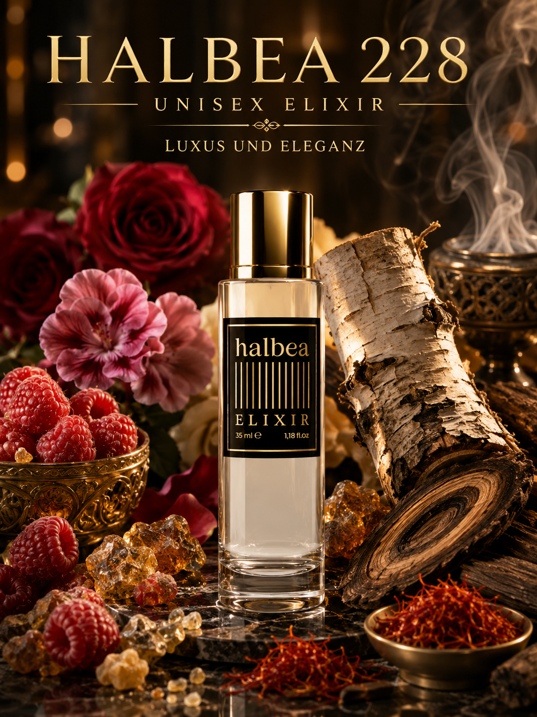 Luxus Vibe - Halbea 228 - Designer Unisex Elixir - Signature-Duft mit Himbeere Rose Safran