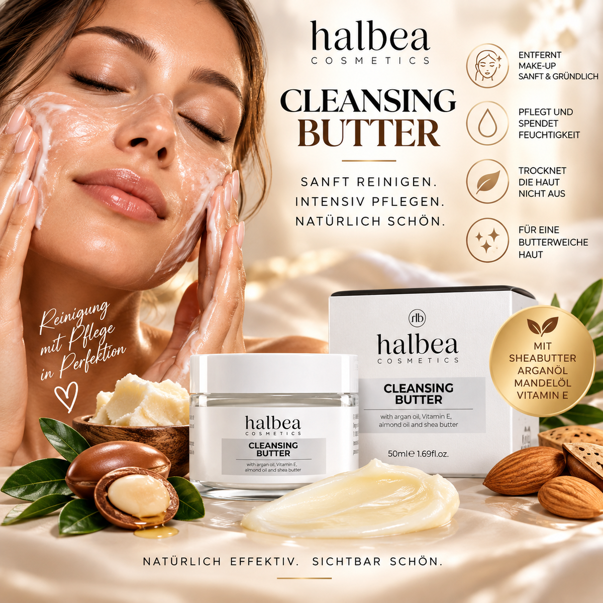 Halbea Cleansing Butter - Abschminkbutter Reinigungsbutter ✨️ Reinigung + Pflege Sheabutter Argan Mandelöl