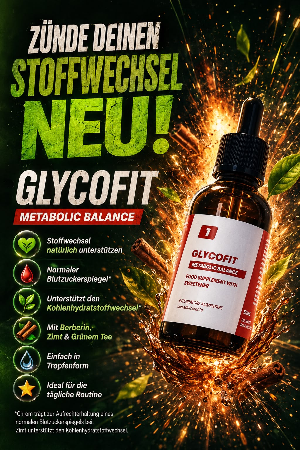ONE Glycofit Metabolic Balance – Berberin-Komplex für Stoffwechsel & Blutzucker – 50 ml / ca. 1000 Tropfen