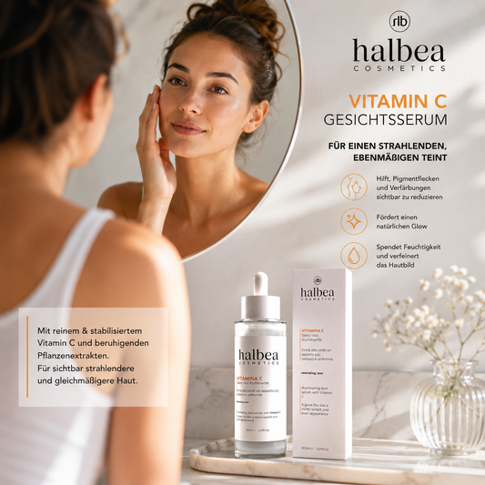 Halbea Vitamin C Aufhellendes Gesichtserum gegen Pigmentflecken - strahlenden Glow - 30ml