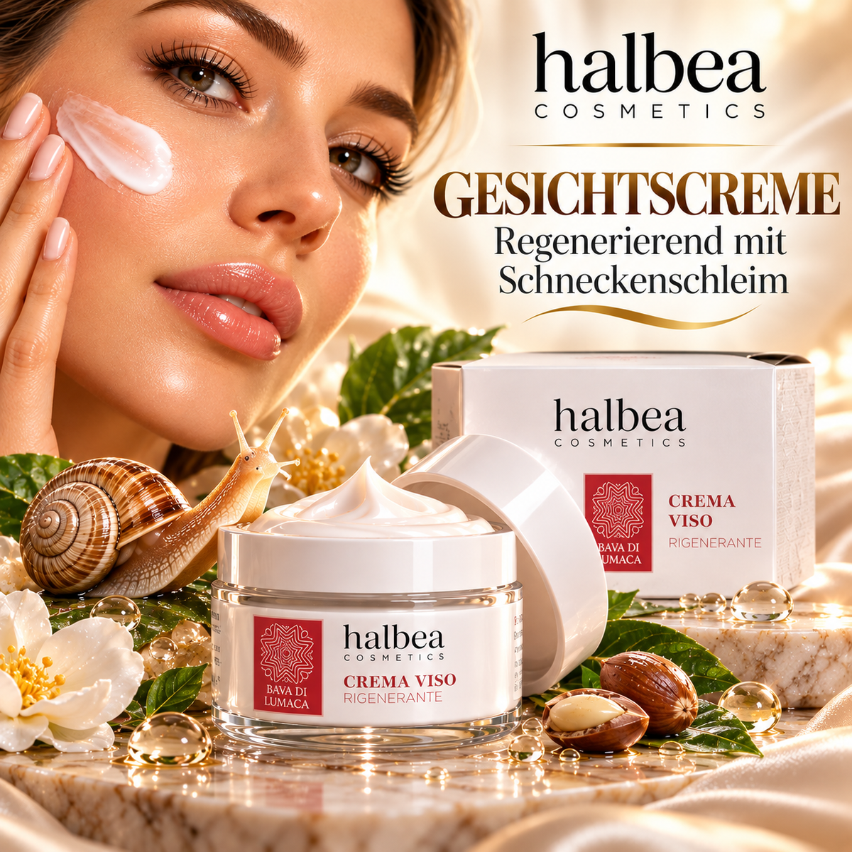 Halbea Gesichtscreme mit Schneckenschleim – Regenerierende Gesichtspflege - 50 ml