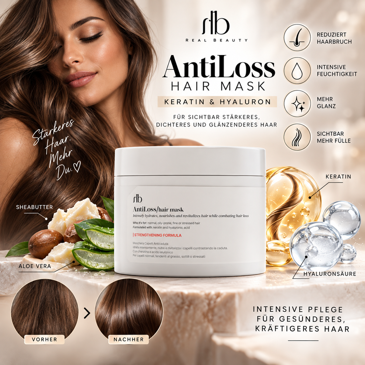 Halbea Anti Loss - Anti-Haarausfall-Haarmaske mit Keratin und Hyaluronsäure