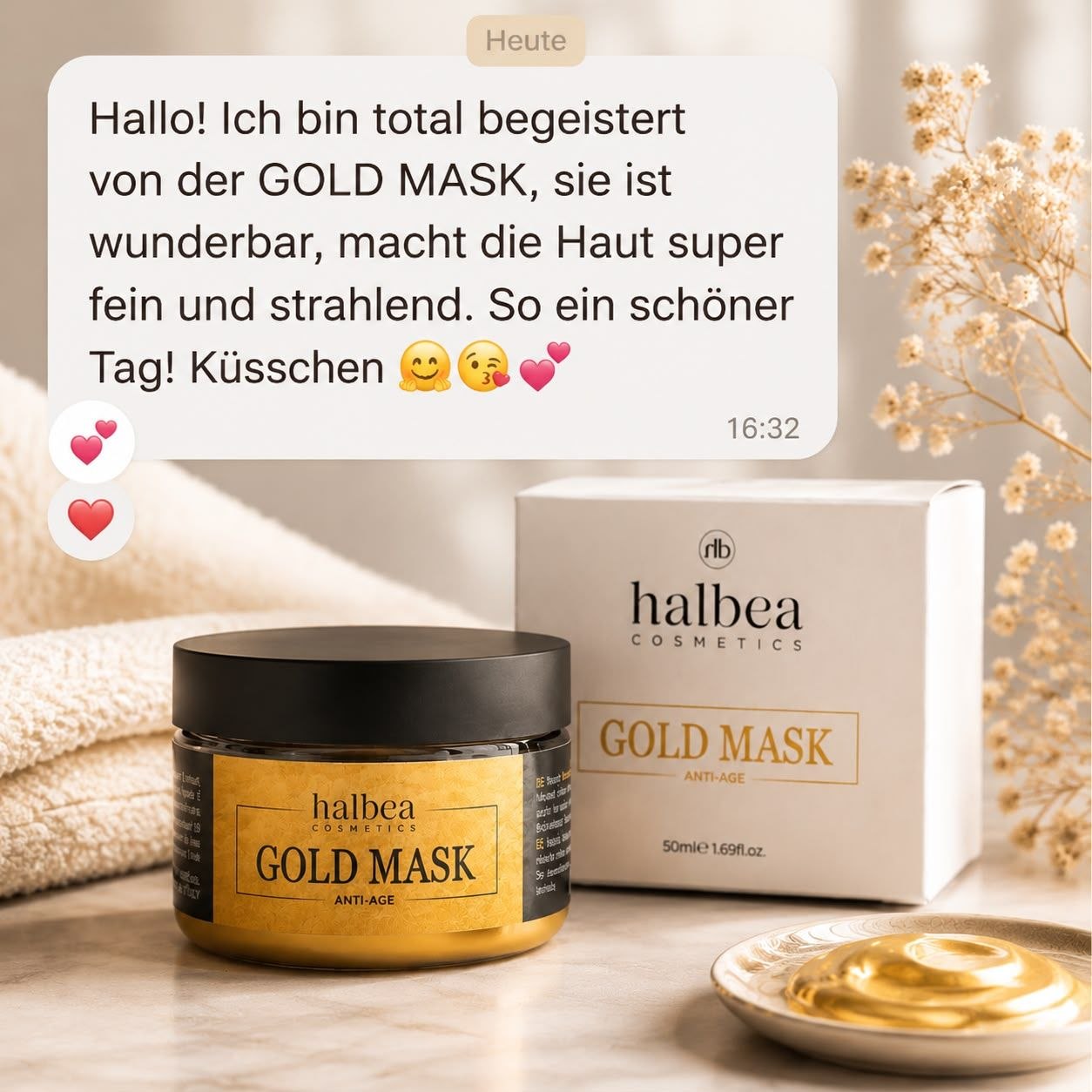 Halbea Gold Mask AntiAge Vital Glow - mit Hyaluron gegen Falten 50g