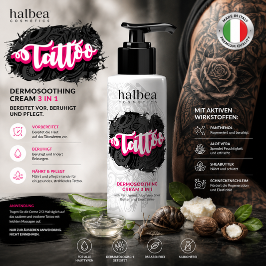 Halbea 3in1 Beruhigende Tattoo Dermosoothing Cream Pflege mit Panthenol & Aloe Vera - 75ml