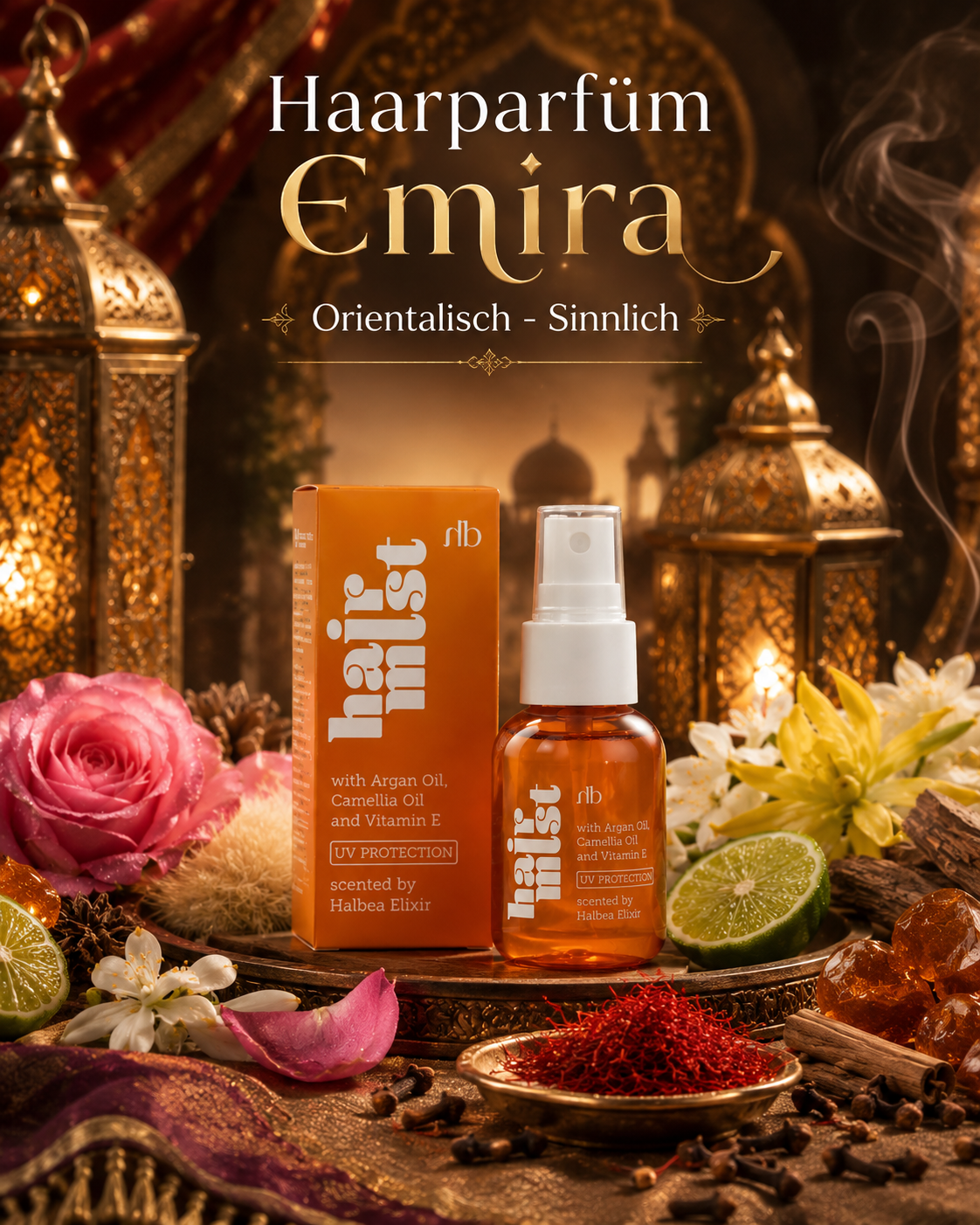 Halbea Emira 256 - Hair Mist Haarparfüm mit UV-Schutz und Arganöl - Orientalisch-Sinnlich