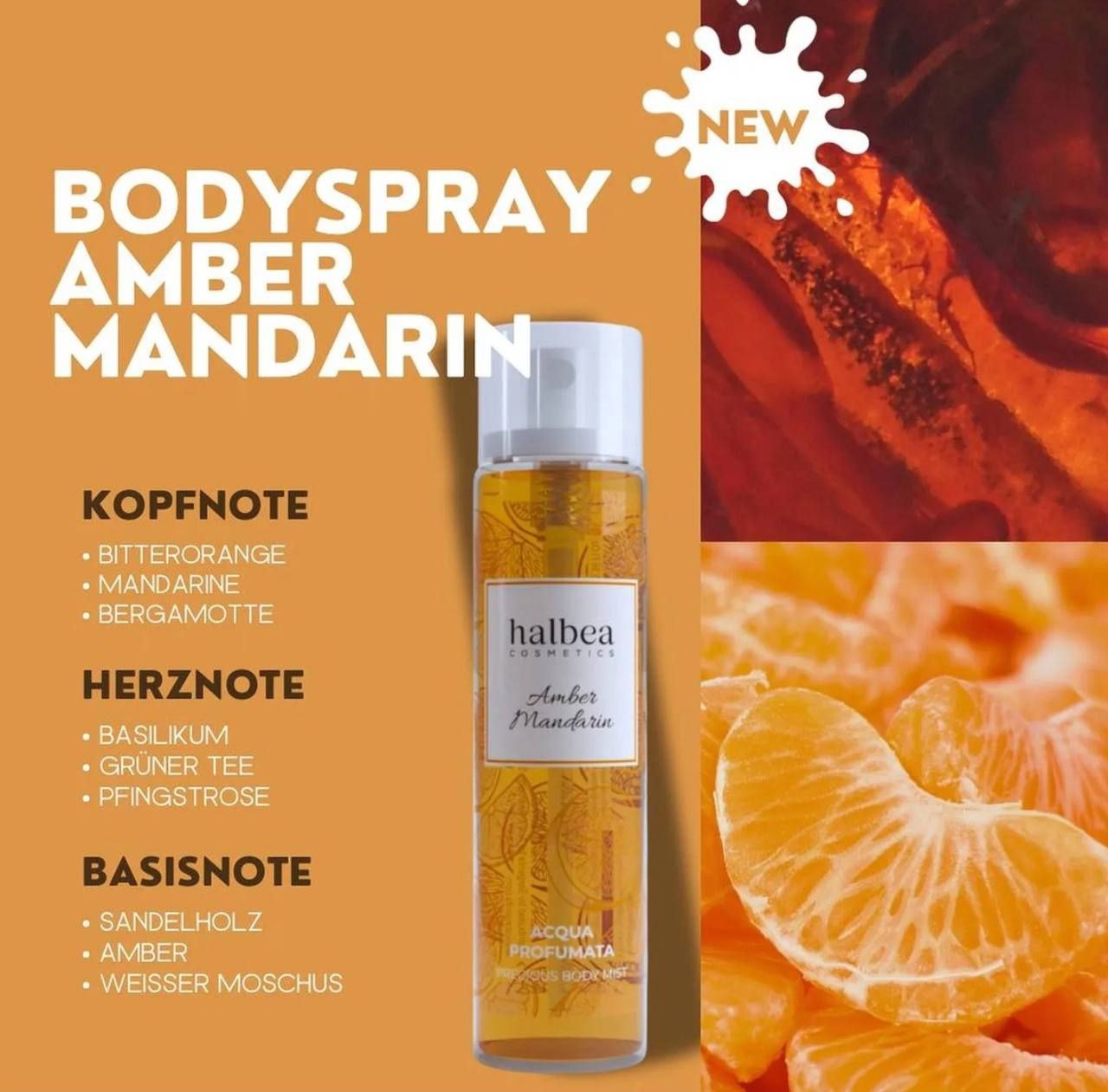 Halbea - Körperspray Amber Mandarin Duft Layering Body Mist Duftwasser 100ml