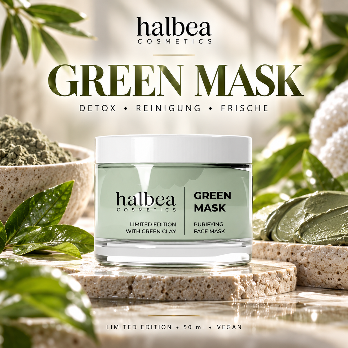 Halbea - Grüne Tonerde - Detox Reinigende Gesichtsmaske - Limited Edition - 50ml Vegan