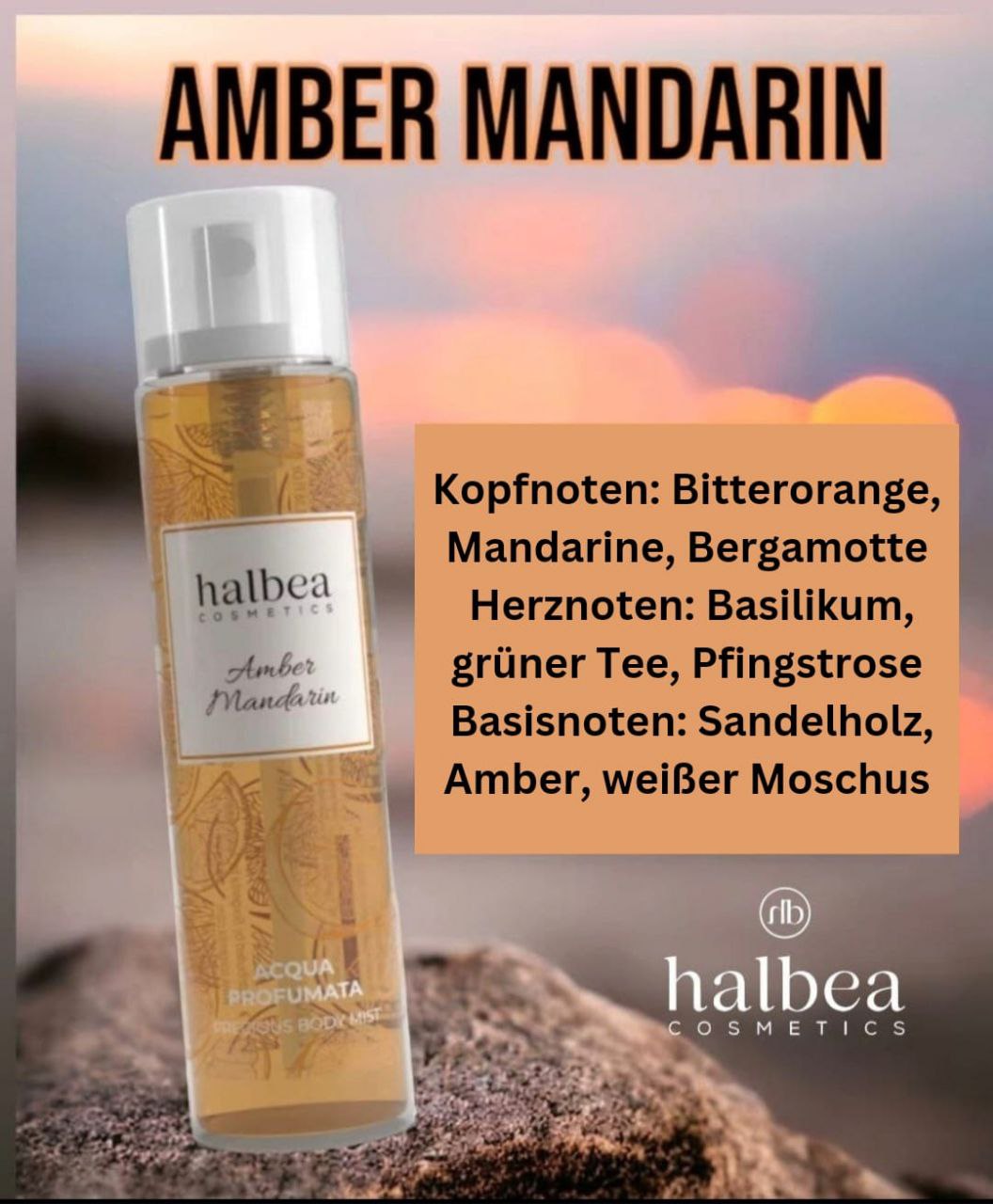 Halbea - Körperspray Amber Mandarin Duft Layering Body Mist Duftwasser 100ml