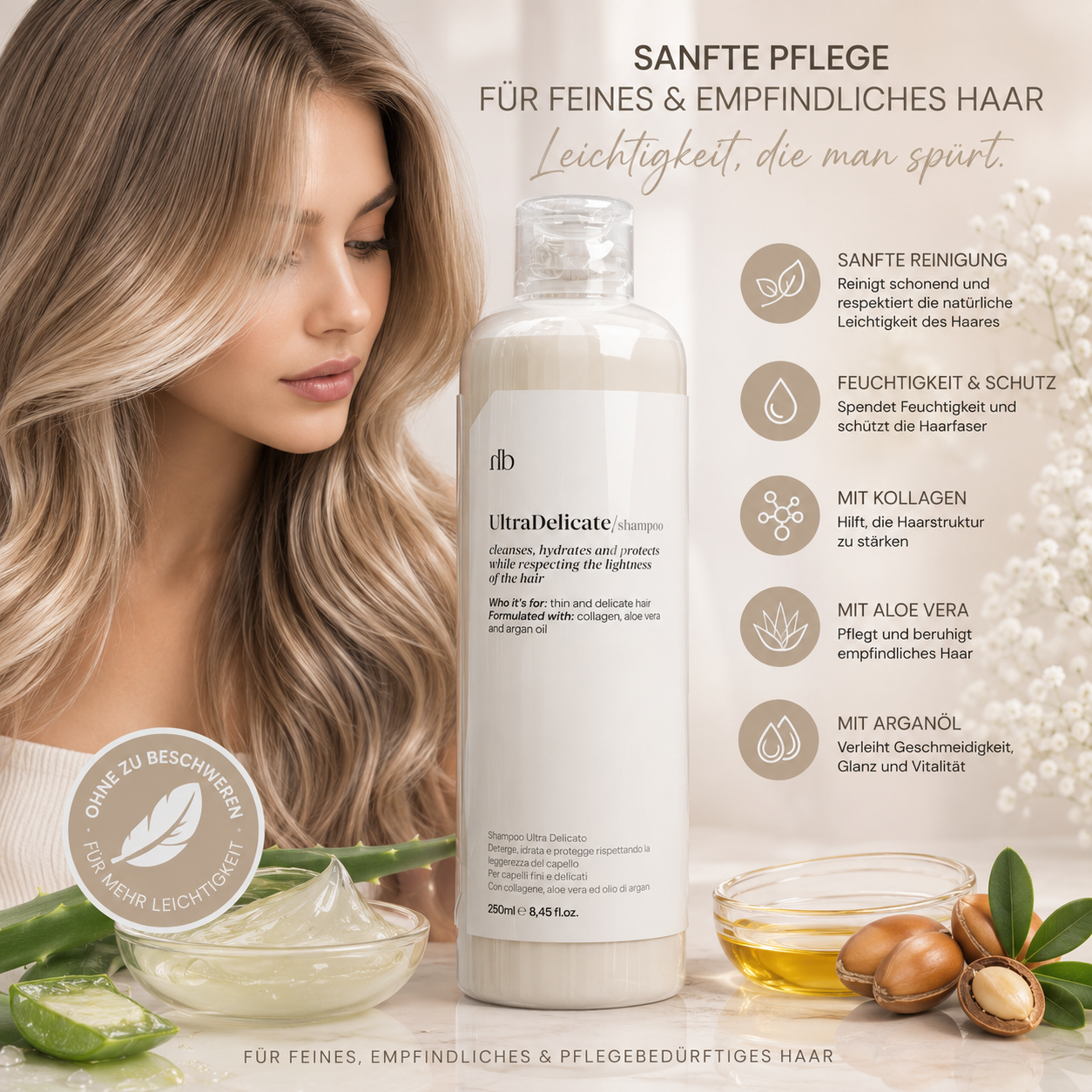 Halbea UltraDelicate – Shampoo für Feines und Empfindliches Haar für mehr Volumen 250ml