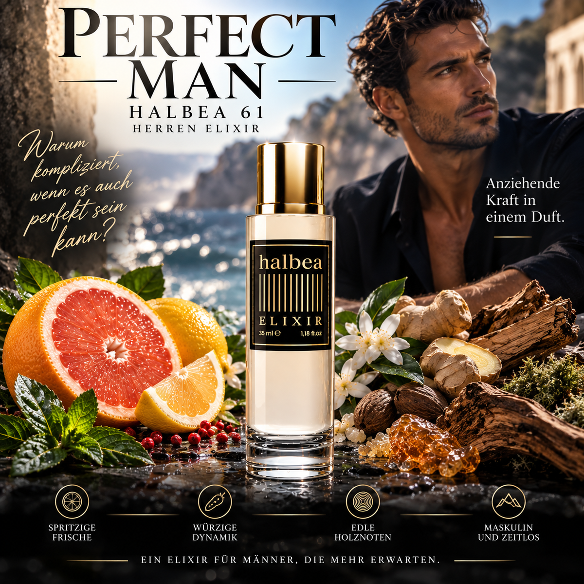 Perfect Man - Halbea 61 - Herren Luxus Elixir - Anziehend + Maskulin  Statement Signature-Duft