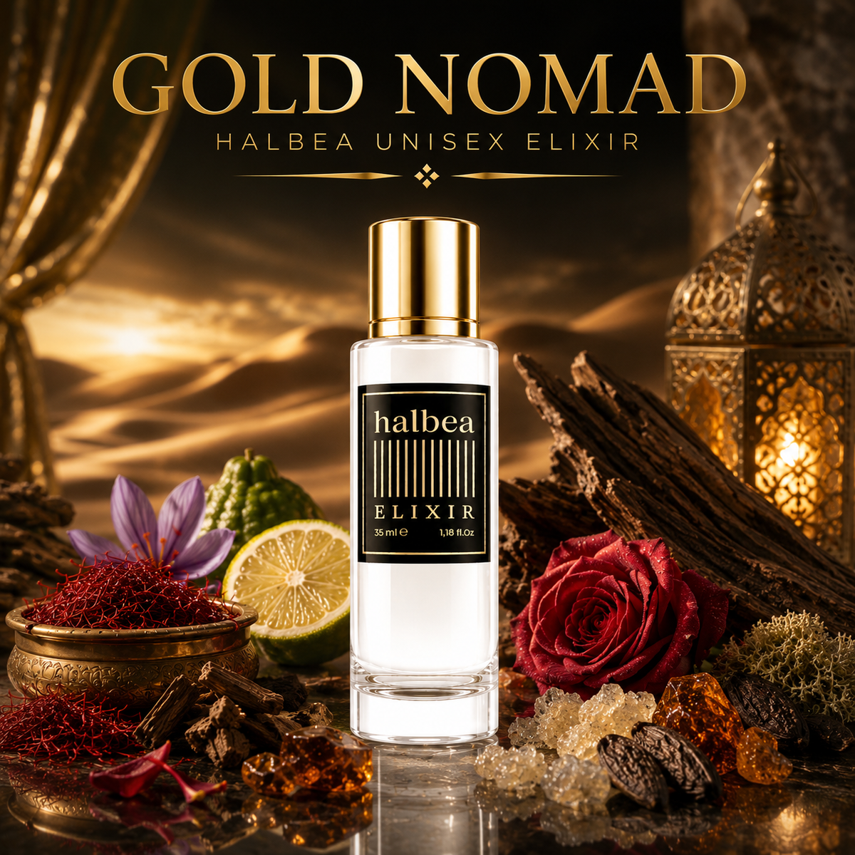 Gold Nomad - Halbea 230 - Luxus Unisex Elixir Duft mit Safran Rose Oud Zucker