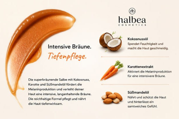 HALBEA - Superbräunungsbalsam mit Walnussschale, Karotte und Süßmandelöl - 100 ml