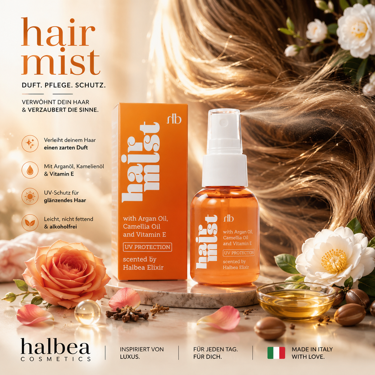 Halbea - Sweet Cocktail 191 - Hair Mist Haarparfüm mit UV-Schutz + Arganöl - Fruchtig · Floral · Gourmand · Orientalisch