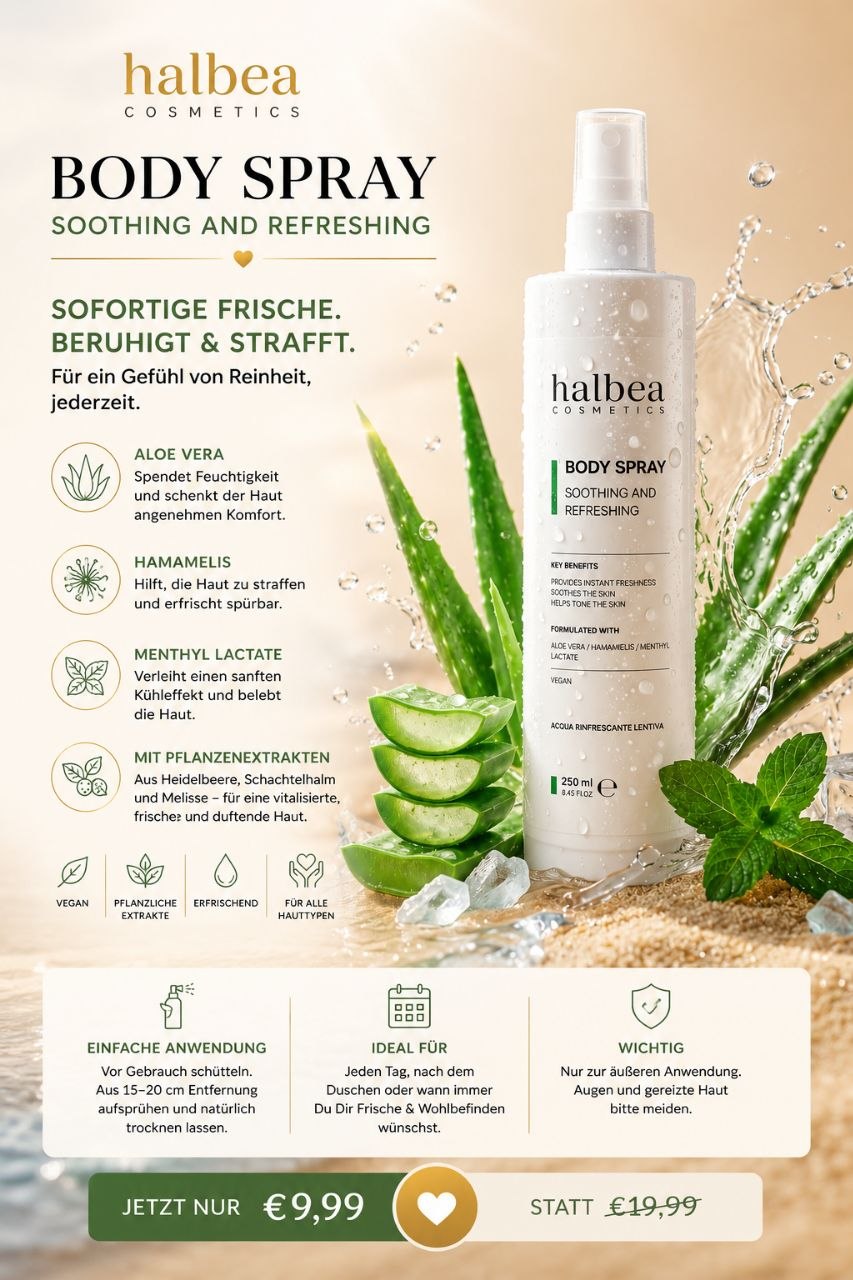 Halbea - Aloe Vera Erfrischendes und beruhigendes Körperwasser - 250ml