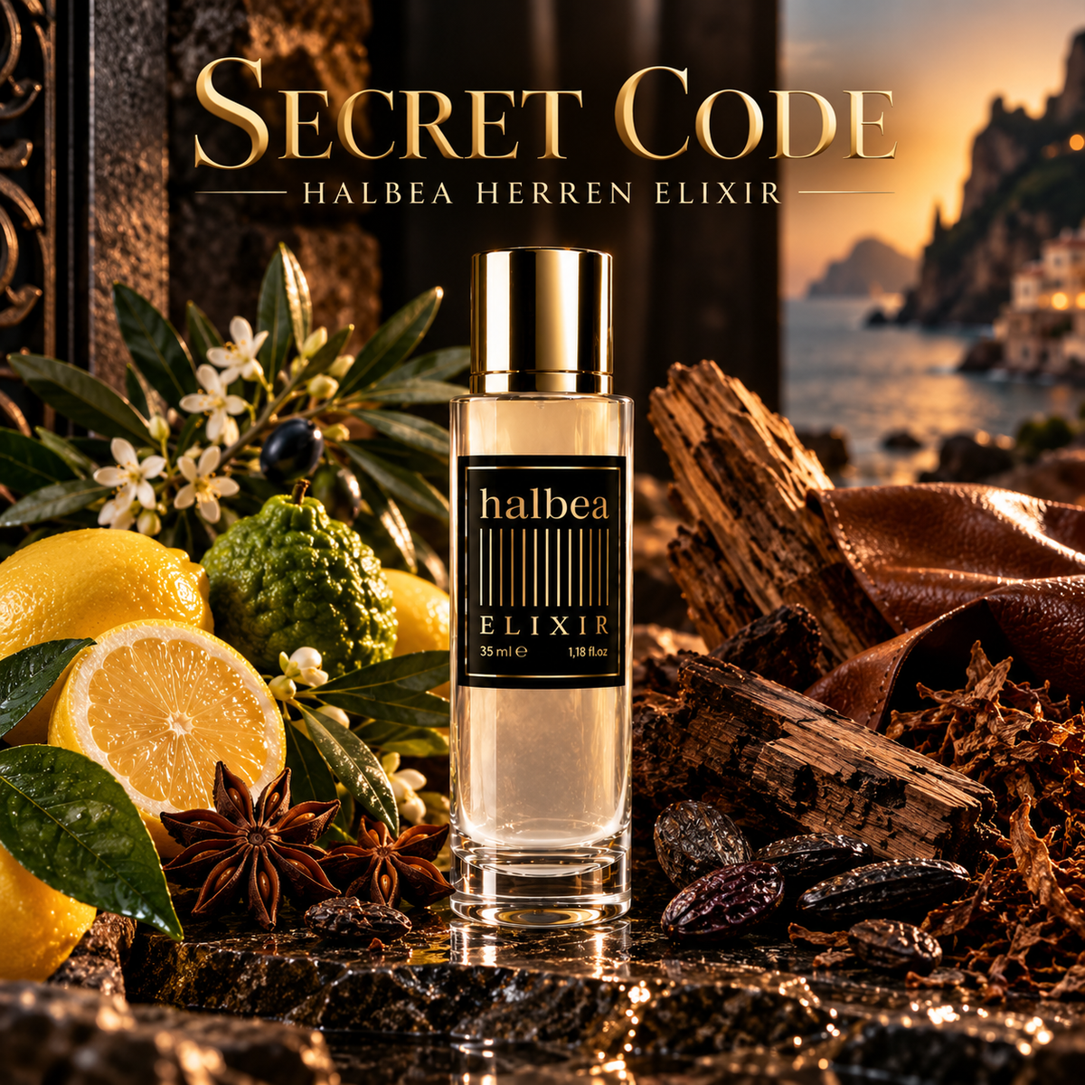 Secret Code - Halbea 189 - Luxus Herren Elixir Duft - Mediterrane Frische mit Zitrone Anis Holz Leder