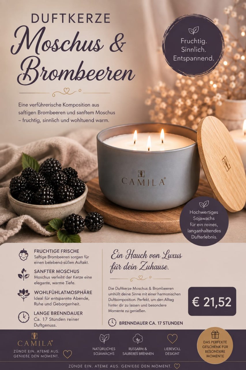 Camila - Edle 3-Docht Duftkerzen 170g Home Accessoires für gemütliche Abende