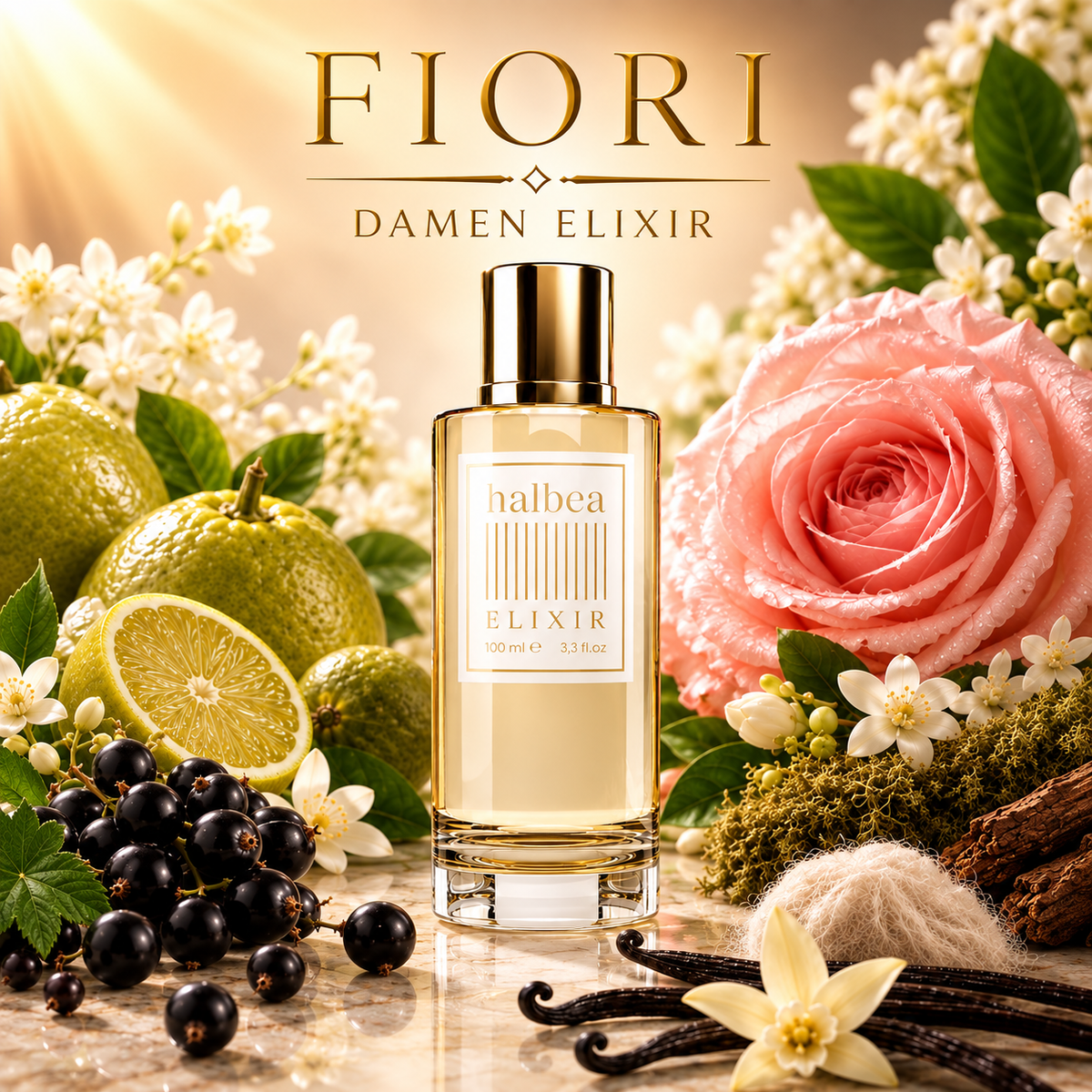 Fiori Halbea 217 - Luxus Damen Elixir - floral fruchtig - Blühende Eleganz. Moderne Weiblichkeit.