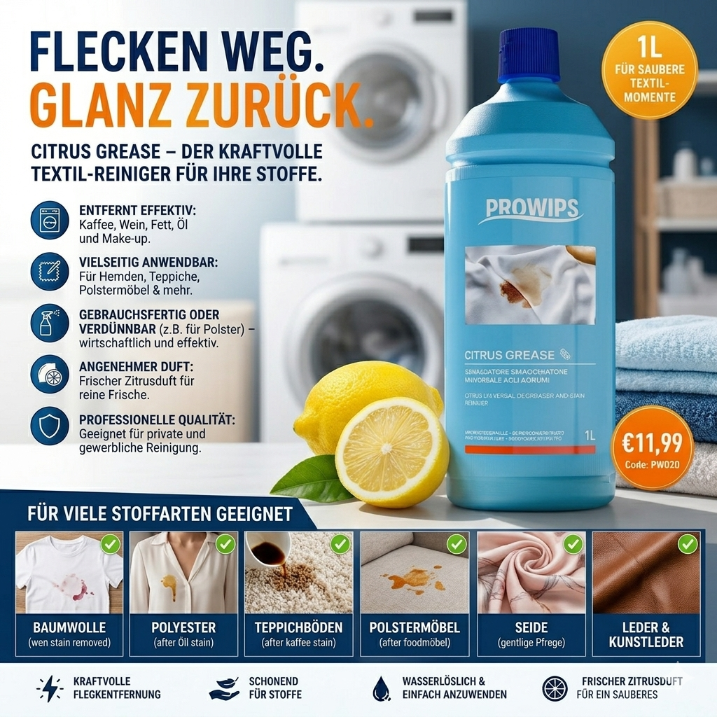PROWIPS CITRUS GREASE 💎 Profi Reiniger - MULTITALENT - FETTLÖSER + FLECKENREINIGER HCCAP hochkonzentriert