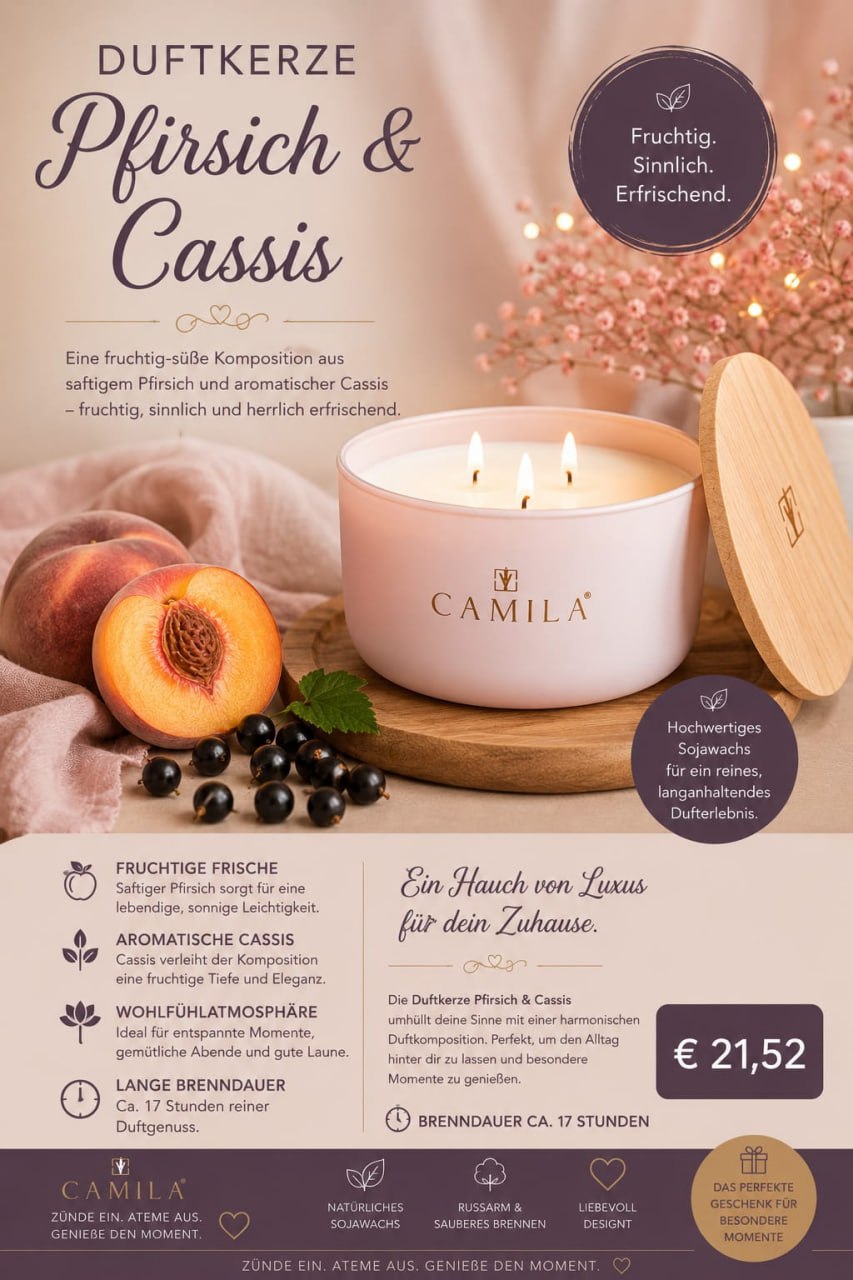Camila - Edle 3-Docht Duftkerzen 170g Home Accessoires für gemütliche Abende