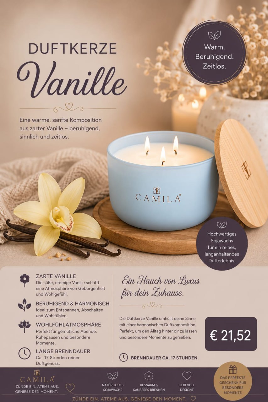 Camila - Edle 3-Docht Duftkerzen 170g Home Accessoires für gemütliche Abende