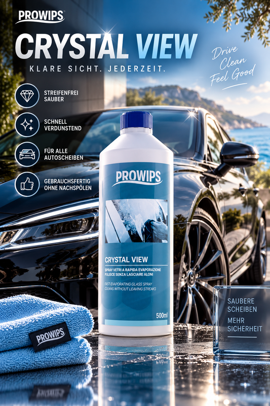 PROWIPS Crystal View - Schnell verdunstendes Glasreinigungsspray für Autos | 500 ml