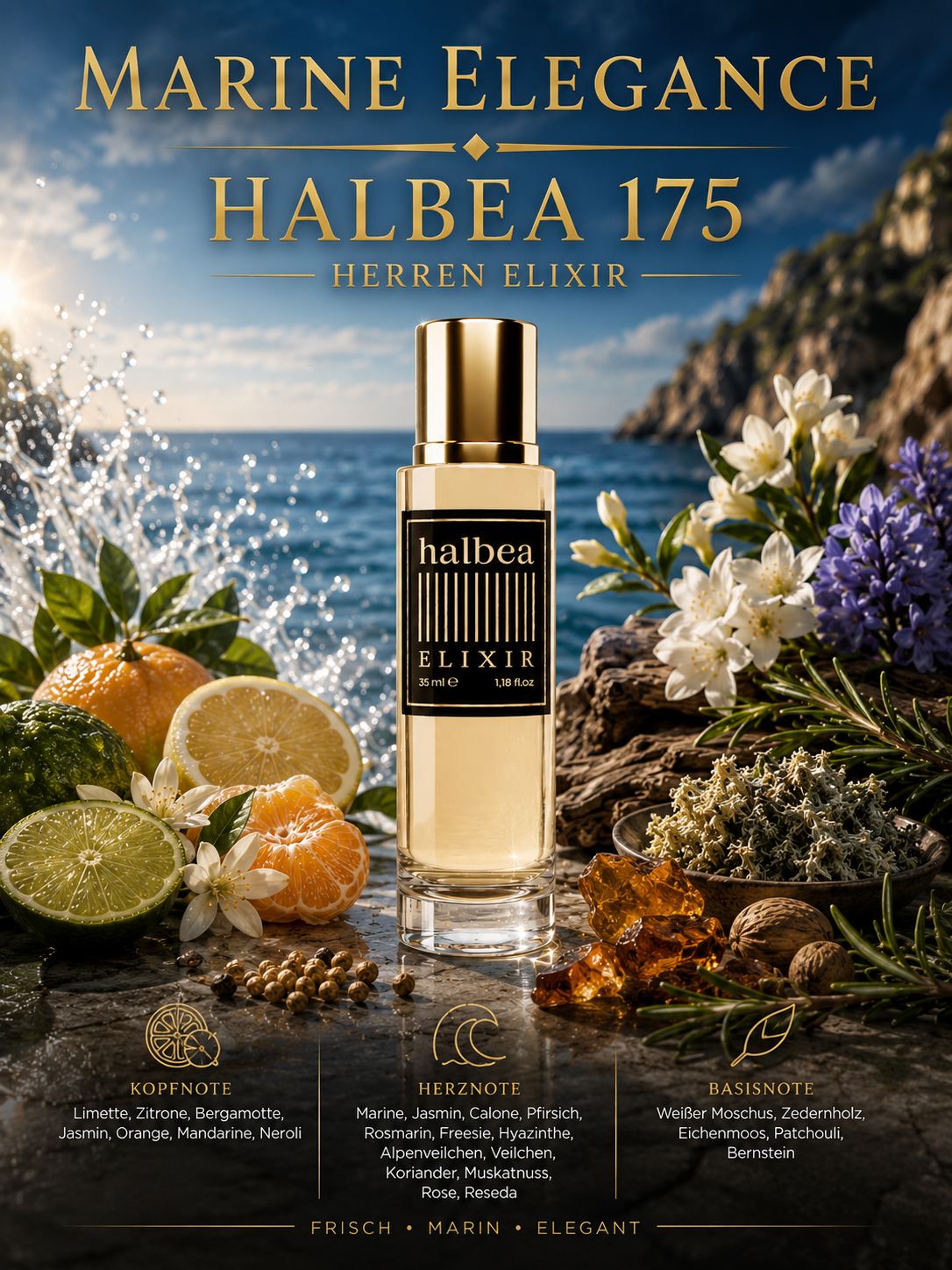 Blue Azur - Halbea 175 - Luxus Herren Elixir - frisch elegant + holzige Noten