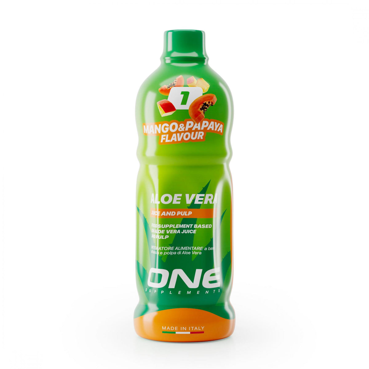 ONE Supplements - Aloe Vera Saft und Fruchtfleisch (Mango- und Papayageschmack) - 1L